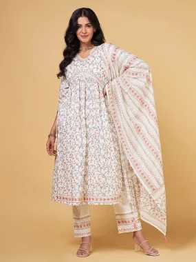 Blooming Melodies Cream Floral Printed Kurta Set