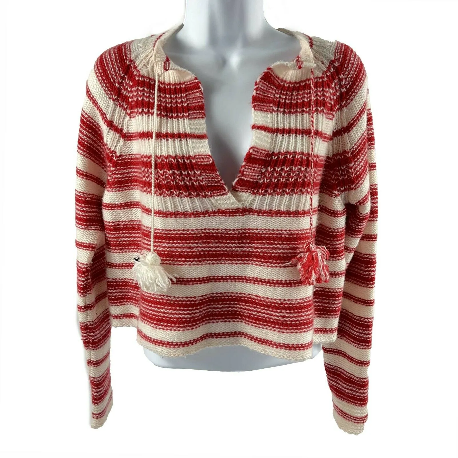 Christian Dior - Knit Cropped Stripe Tassel Sweater - White/Red - 36 US 4