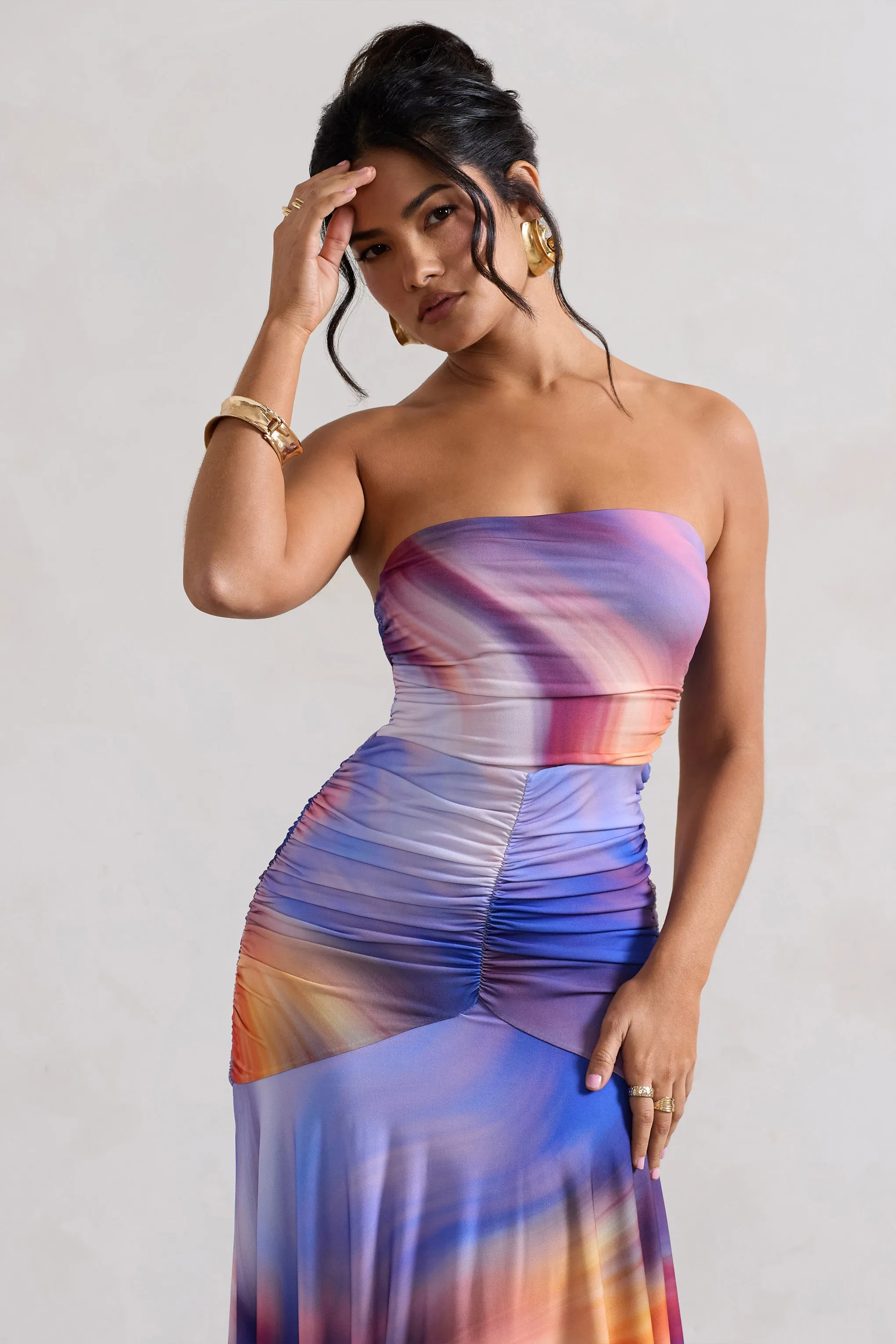 Florianne | Robe longue bleu ombré et encolure bandeau