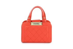 Orange Calfskin Mini Label Click Shopping Tote