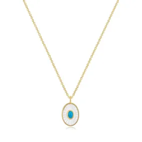 OVAL SHAPED MOP PENDANT WITH TURQUOISE STONE NECKLACE