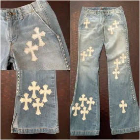 SOLD Custom Chrome Hearts Handcrafted Jeans on 7 Denim Jeans, SZ 26