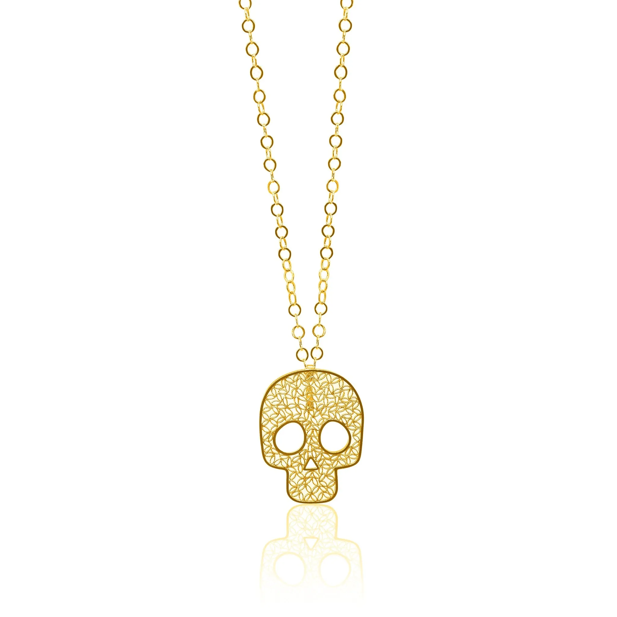 SUGAR GOLD SKULL LARGE PENDANT NECKLACE FILIGREE